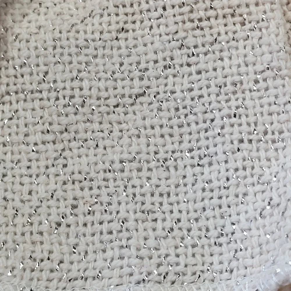 VHC‎ Christmas Tree Skirt Cream Silver Ruffled Burlap Metallic Tiered